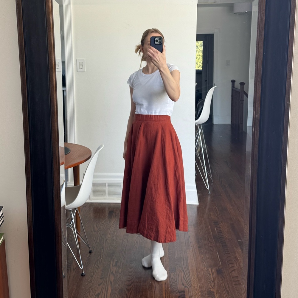 Vibrant Orange A-Line Midi Skirt for Casual Wear